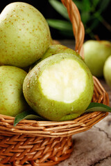 Fresh Shandong Green Apples in Wicker Basket - Traditional Chinese Fruit Harvest
