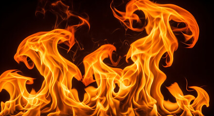 Vibrant inferno flames dance intensely against a dark abyss, symbolizing powerful energy and potential danger
