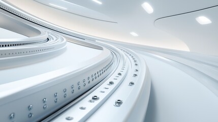 Fototapeta premium Detailed View of Curved Metallic Track with Bolts