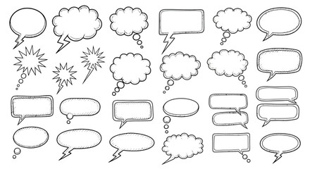 Obraz premium Diverse HandDrawn Speech Bubbles and Thought Clouds for Creative Designs.