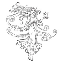 Stylized Hedone Lineart – Hedone Vector Illustration with Smooth Mythical Flow – Hedone Drawing – Line Art Drawing of Hedone – Hedone Icon