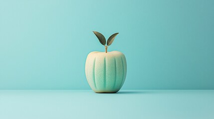 Pastel apple with leaves on mint backdrop