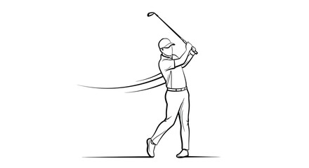A golfer swinging his club depicted in a minimalist line drawing