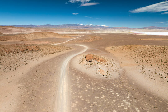 Serene winding road through La Puna's desert landscape - Powered by Adobe
