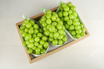 Fresh Green Grapes in Wooden Crate - Healthy Organic Fruit Display