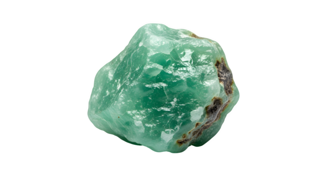 Uncut green fluorite isolated on transparent background, a mineral prized for its vibrant color and use in optics, lapidary, and as a flux in metallurgy