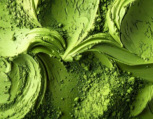 抹茶パウダーとクリーミーなテクスチャーのクローズアップ