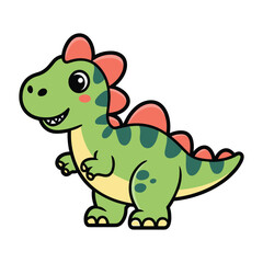 Adorable cartoon green dinosaur with red spikes and a happy expression