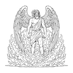 Obraz premium Northern Boreas Lineart – Boreas Vector Outline Drawing with Mythical Wind Details – Boreas Drawing – Vector of Boreas – Boreas Outline