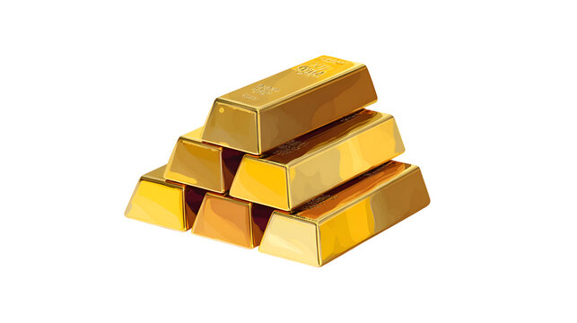 Flat vector illustration of a gold bar stack, shiny metallic style
