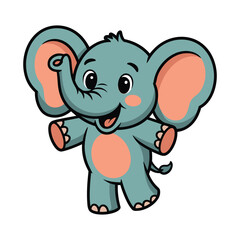 Adorable cartoon baby elephant with big ears and a happy expression