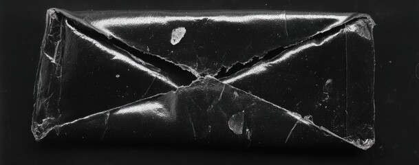 Close-up of a creased and damaged envelope-shaped object