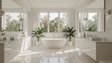 Fototapeta premium Luxurious white bathroom with rich interior