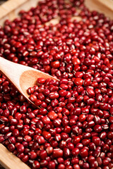 Fresh Red Kidney Beans in Wooden Bowl with Spoon - Healthy Legumes and Farm Grains for Cooking
