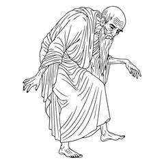 Divine Geras Lineart – Geras Vector Illustration with Mythical Representation of Aging – Geras Drawing – Line Art Drawing of Geras – Geras Icon