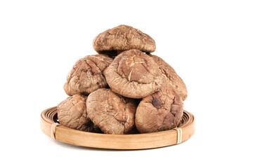 Fresh Shiitake Mushrooms in Bamboo Basket - Organic Asian Cuisine Ingredients