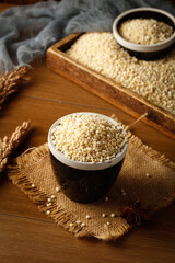 Fresh Harvested Grains in Rustic Wooden Bowls - Organic Farm Produce and Healthy Whole Grain Ingredients