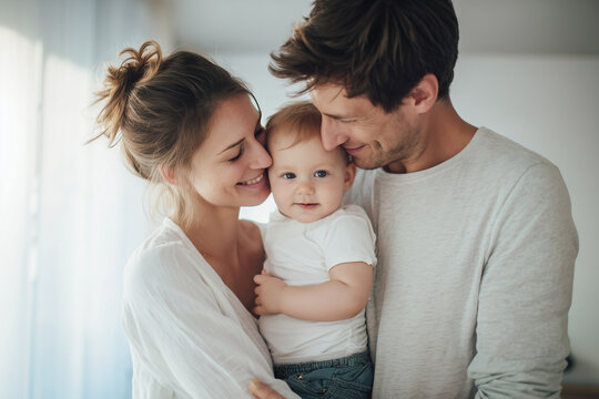 El amor nace en brazos que sostienen, en miradas que protegen y comparten la vida. Tres personas en una habitaci&oacute;n luminosa; un adulto sostiene a un beb&eacute; mientras otro sonr&iacute;e a su lado.