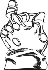 Detailed black and white sketch of a futuristic hand glove.