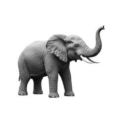 Obraz premium Elephant with raised trunk and tusks showing textured skin and large ears in calm pose