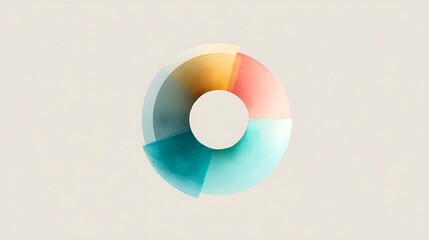 Gentle watercolor effect donut chart with soft diffused shadows