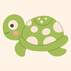Cute Green Turtle Character in Cartoon Style.