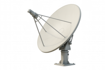 Massive satellite antenna transmitting signals, capturing cosmic data against transparent backdrop