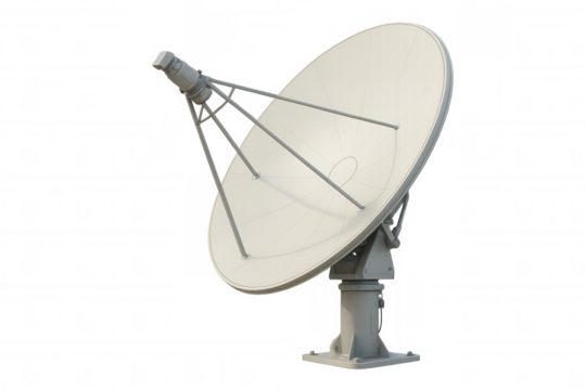 Massive satellite antenna transmitting signals, capturing cosmic data against transparent backdrop - Powered by Adobe