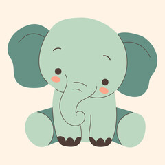 Cute Elephant Character in Simple Cartoon Style.