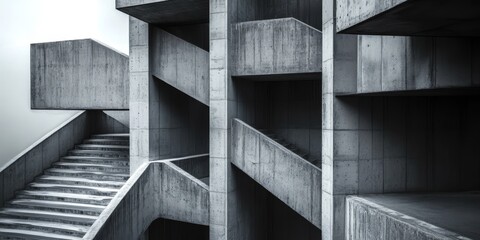 Fototapeta premium Modern Architectural Concrete Building Featuring Bold Geometric Shapes And A Textured Facade Design