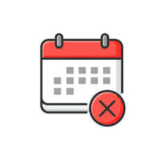 Urgent deadline red X icon over calendar date in horizontal style with bright colors and clear design