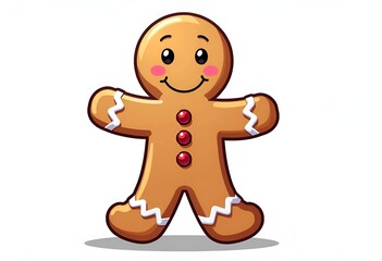 Cute smiling gingerbread man on white background for Christmas card. Cozy concept of Christmas and winter holidays. Illustration
