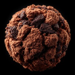 Delicious chocolate truffle dessert covered in cocoa powder sits on a dark background