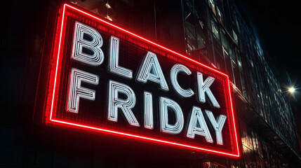 Obraz premium Black Friday Neon Sign on Building at Night