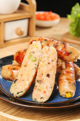 Delicious Roasted Sausages with Crispy Vegetables on Pan - Grilled Meat Dish