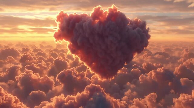 Heart-shaped cloud pn sunset love concept aerial view