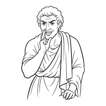 Theatrical Momus Lineart &ndash; Momus Vector Illustration with Symbolic Greek Satirical Essence &ndash; Momus Drawing &ndash; Line Art Drawing of Momus &ndash; Momus Icon