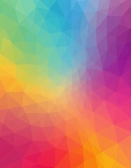 The image features a vibrant, abstract background composed of a mosaic of multicolored polygons