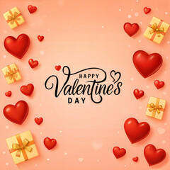 Romantic happy valentine's day greeting card with hearts and gifts vibrant design
