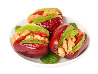 Stuffed Red Dates with Walnuts and Dried Kiwi Healthy Snack Food Studio Photography