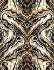 The image features an abstract, symmetrical pattern with swirling, flowing lines and shapes