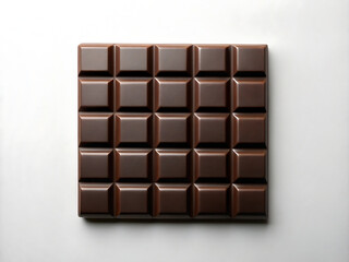 Closeup of a delicious dark chocolate bar with a grid pattern isolated on white background