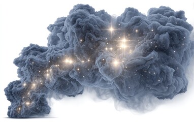 Dark gray cloud-like form, speckled with glowing stars