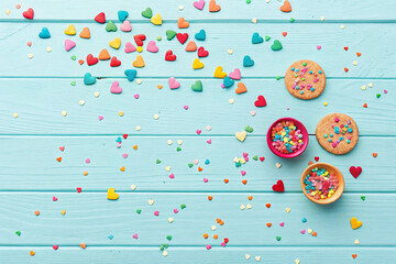 Seamless floral Christmas wallpaper with colorful abstract decorations and retro heart elements