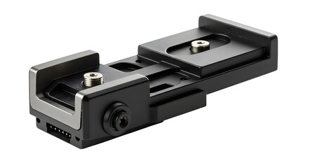 Obraz premium Black, precision-engineered metal fixture showcases clean lines and a modern aesthetic against a dark background. Perfect for technical illustrations and product displays.