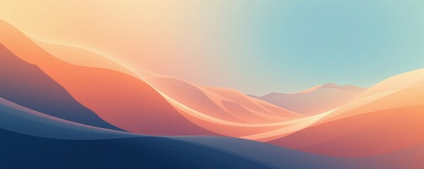 The image depicts a serene landscape featuring rolling hills and mountains with gentle curves