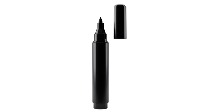 Black eyeliner with a gloss finish shines on a black background for beauty ads, product photography and branding.