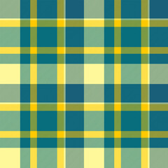 Classic plaid pattern with intersecting teal, yellow and green stripes. A versatile background for textiles, fashion, crafts, and diverse design projects.