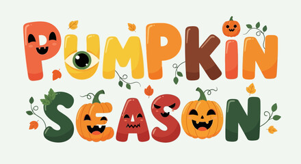 Cute Spooky Pumpkin Season Typography with Expressive Halloween Pumpkin Letters and Vines