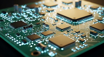 Close-up of a Modern Computer Circuit Board with Microchips.